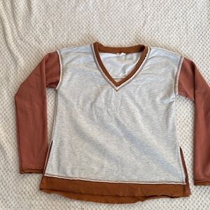 Hem & Thread V-Neck Sweatshirt - Gray and Brown